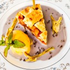 Apple pie, rhubarb, lavender anglaise